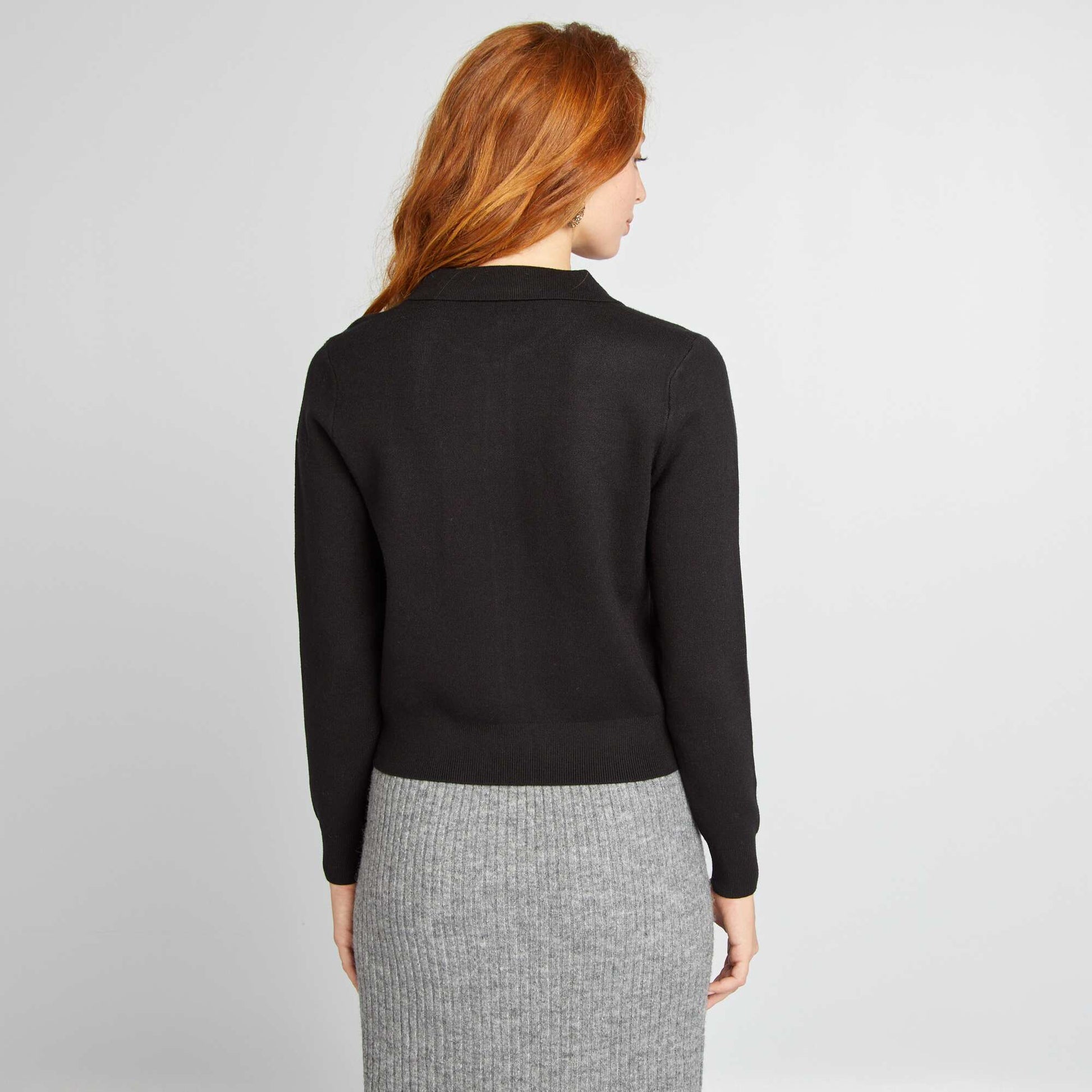 Gilet boutonn en maille avec col polo noir