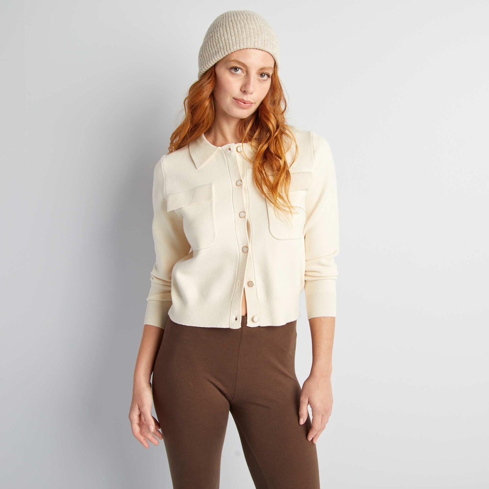 Gilet boutonn en maille avec col polo Blanc