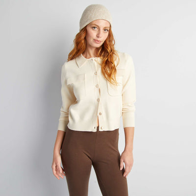Gilet boutonn en maille avec col polo Blanc