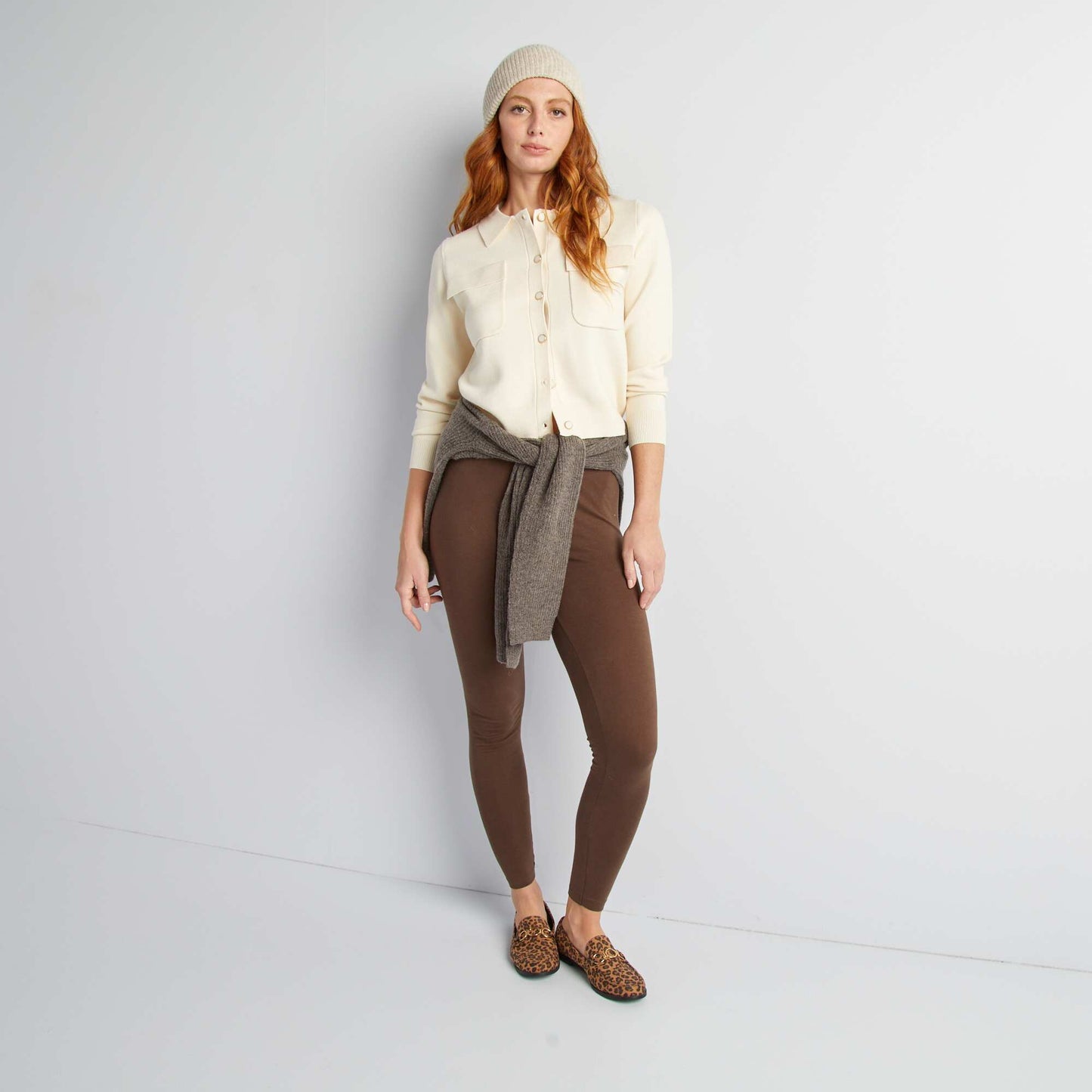 Gilet boutonn en maille avec col polo Blanc