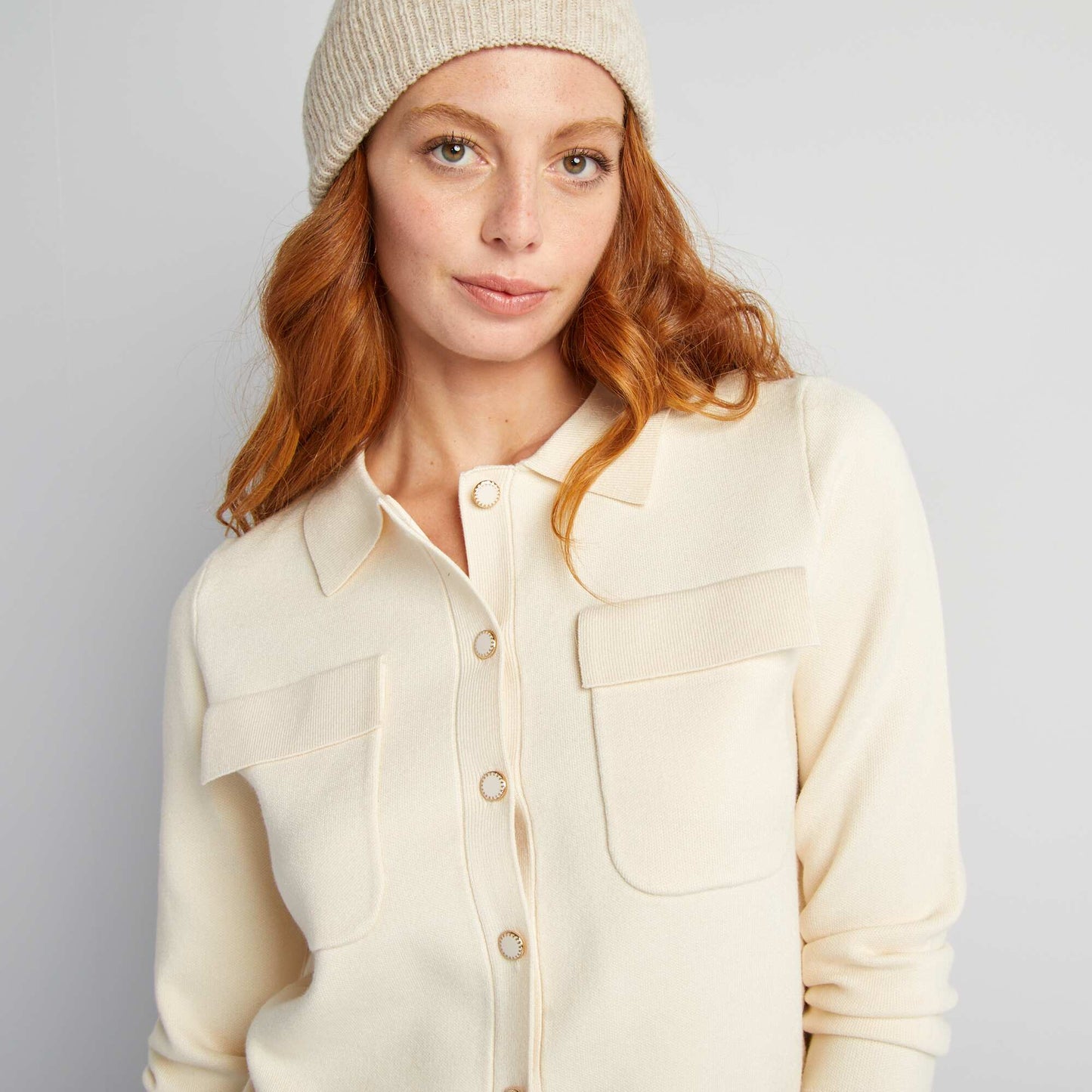 Gilet boutonn en maille avec col polo Blanc