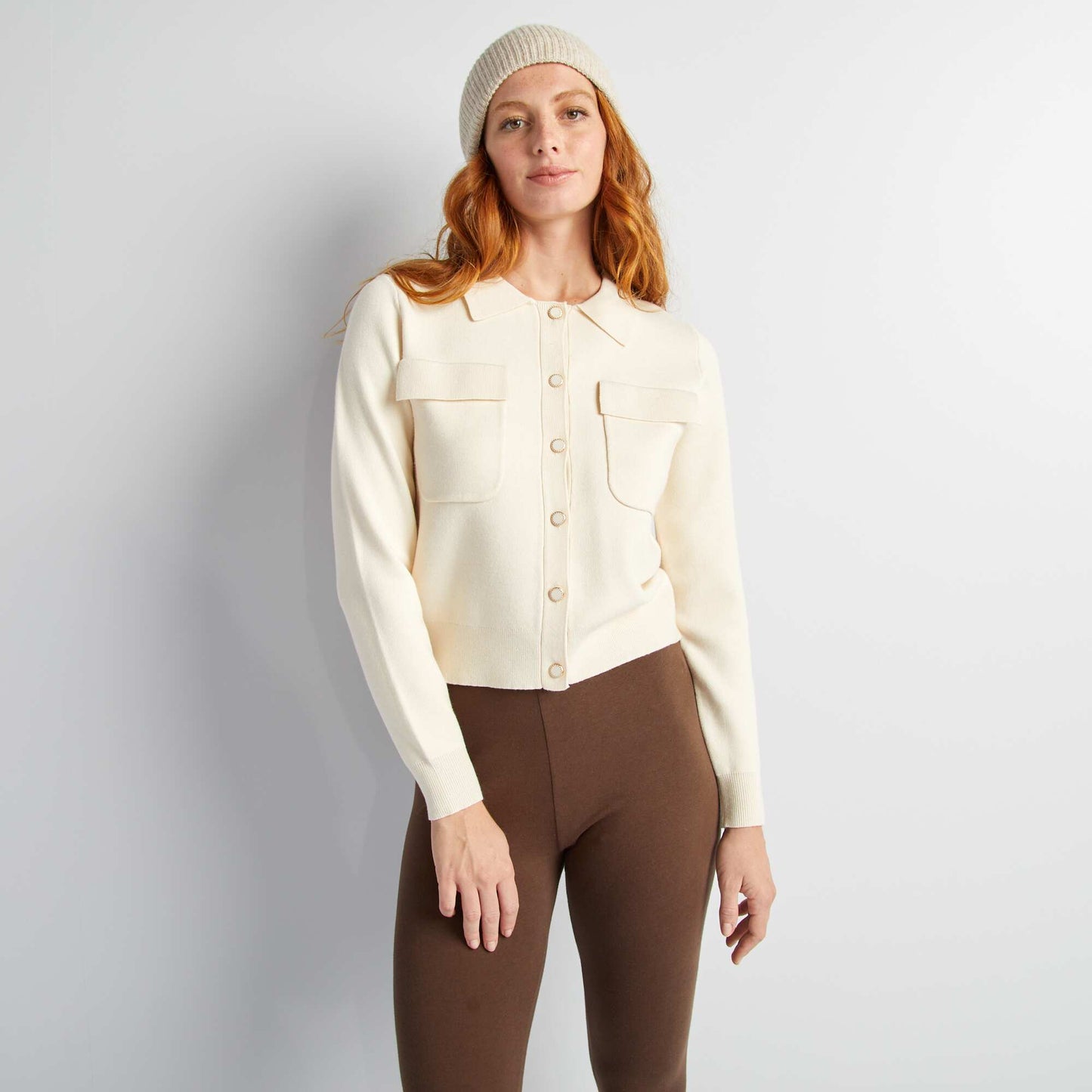 Gilet boutonn en maille avec col polo Blanc