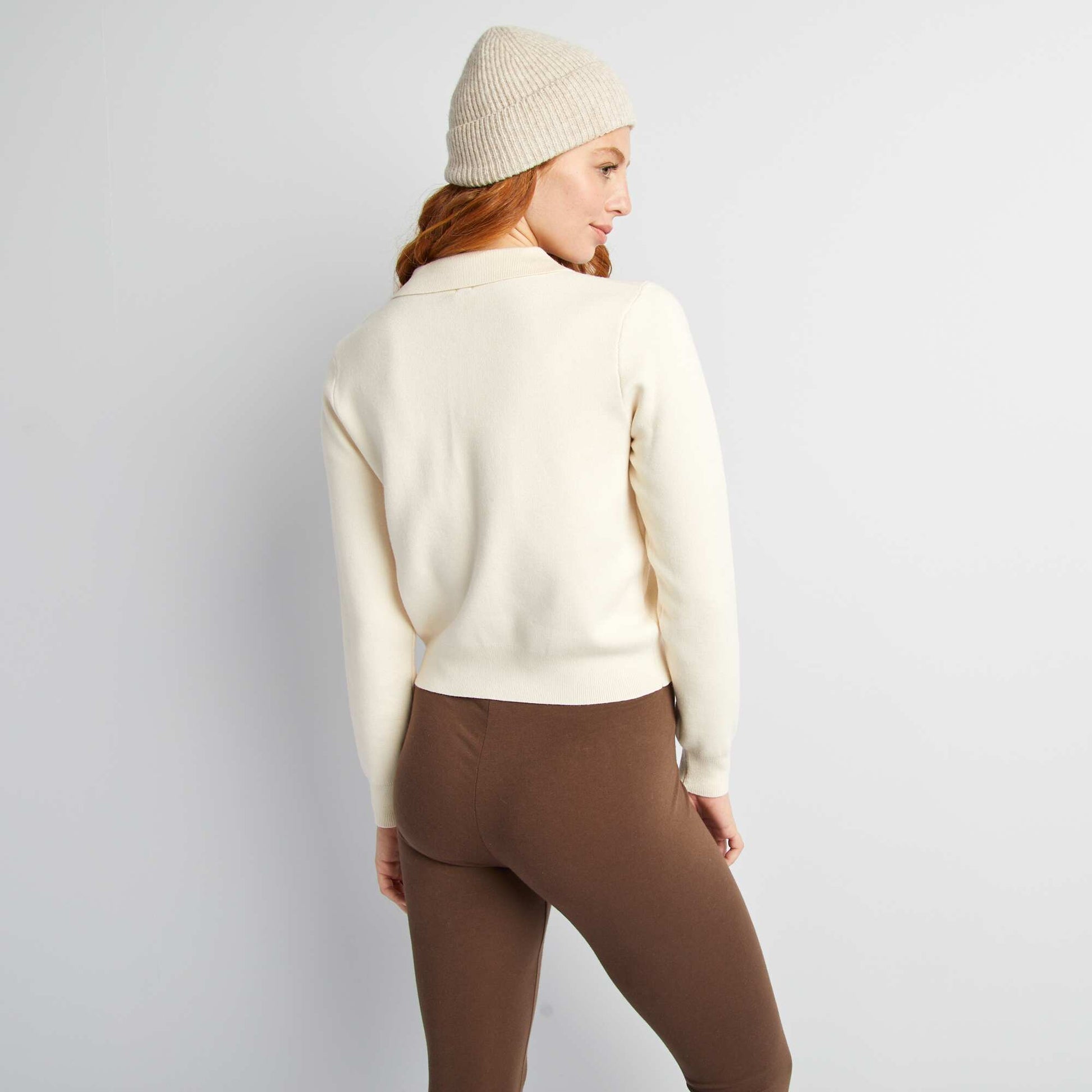Gilet boutonn en maille avec col polo Blanc