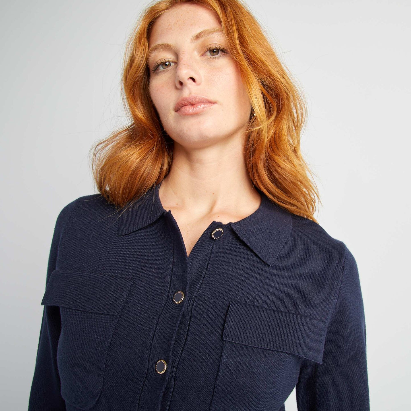 Gilet boutonn en maille avec col polo Bleu
