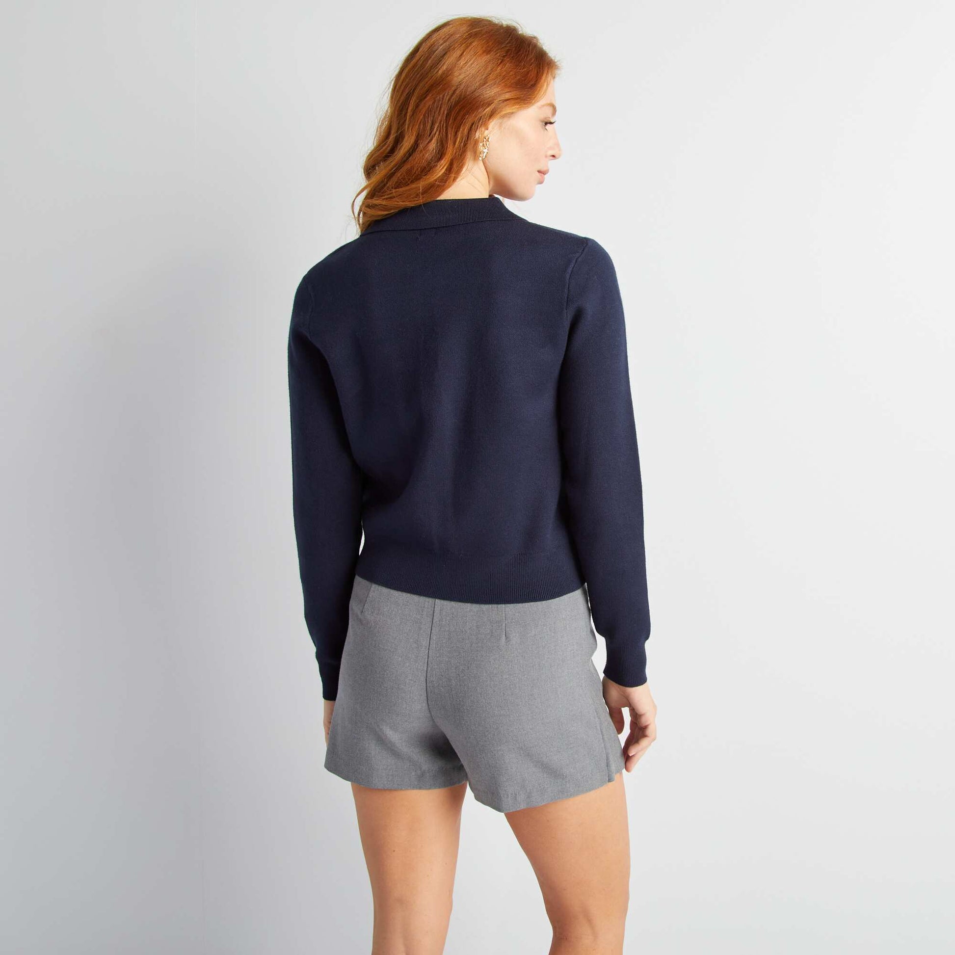 Gilet boutonn en maille avec col polo Bleu