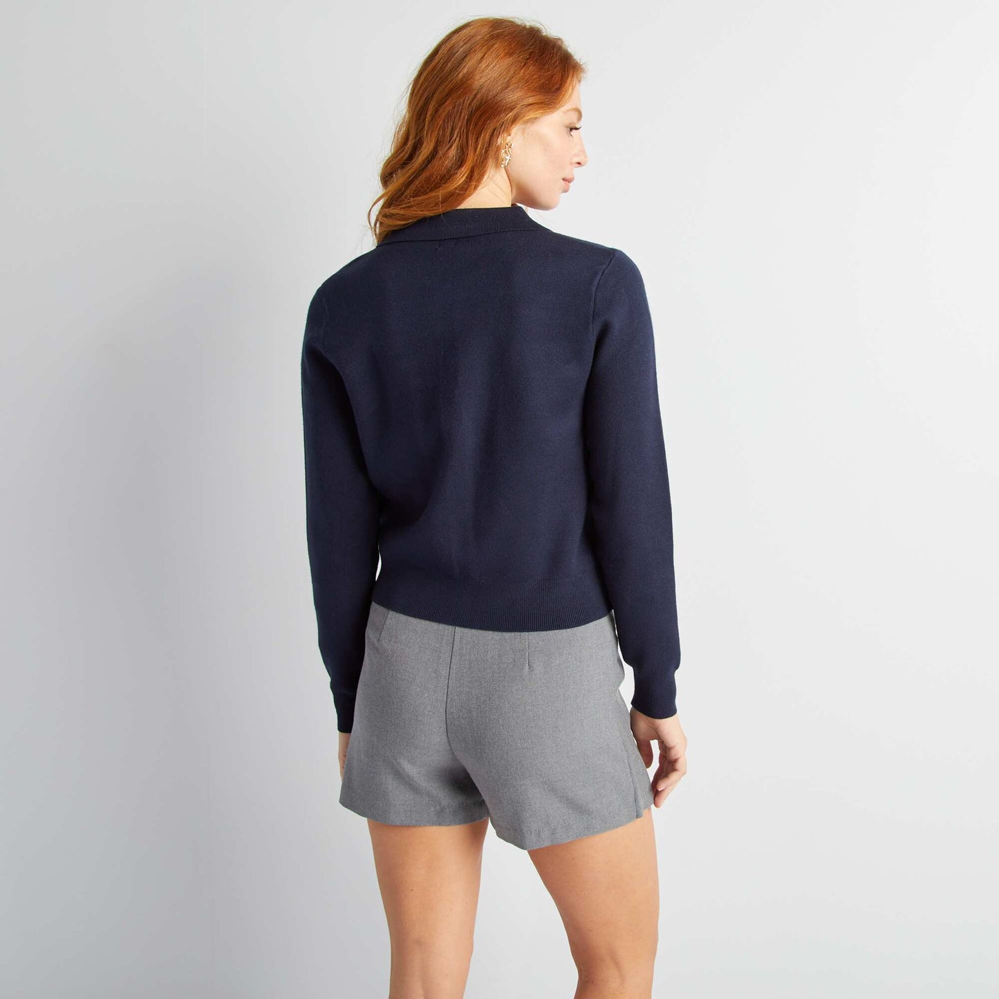 Gilet boutonn en maille avec col polo Bleu