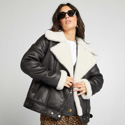 Blouson aviateur fourr noir