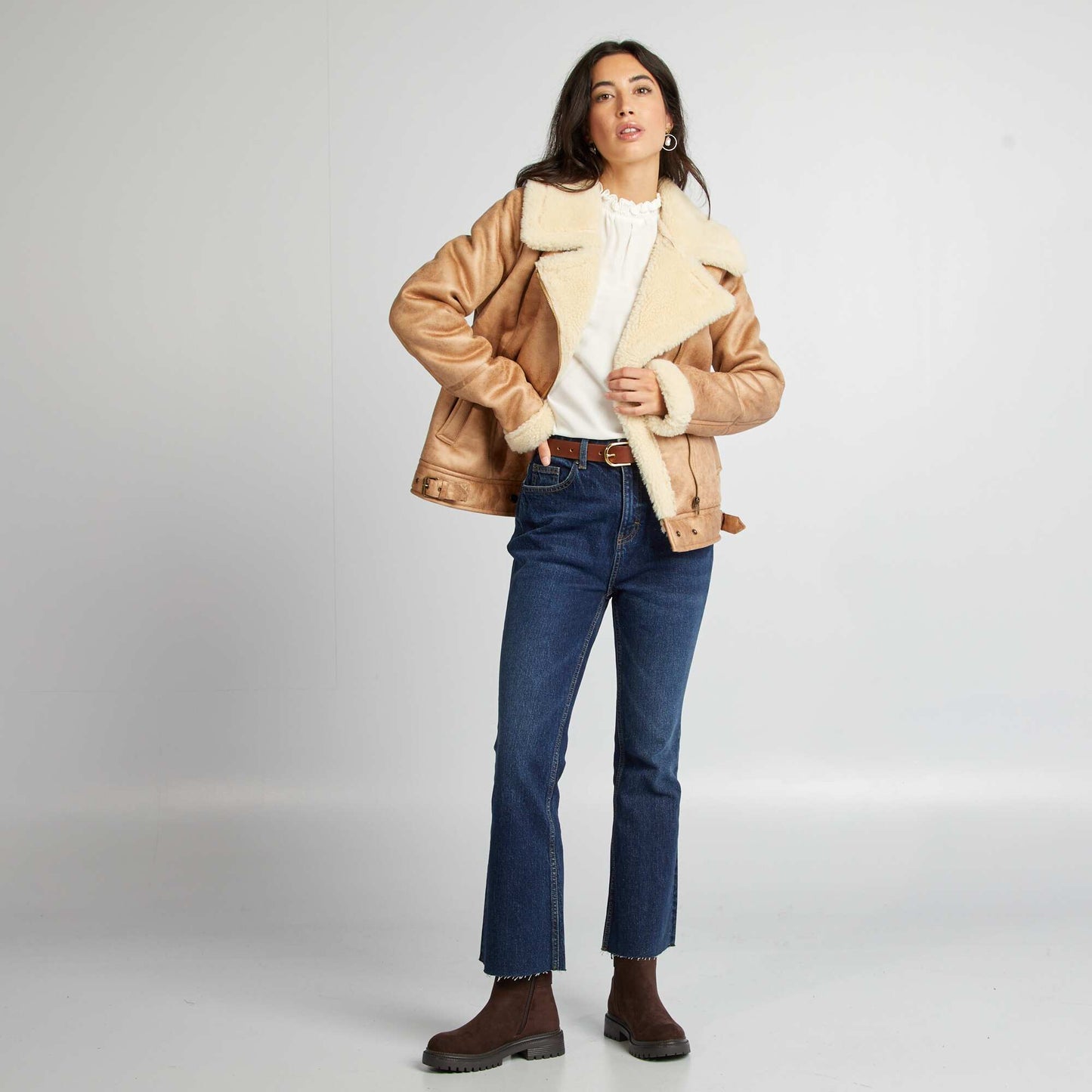 Blouson aviateur fourré Beige