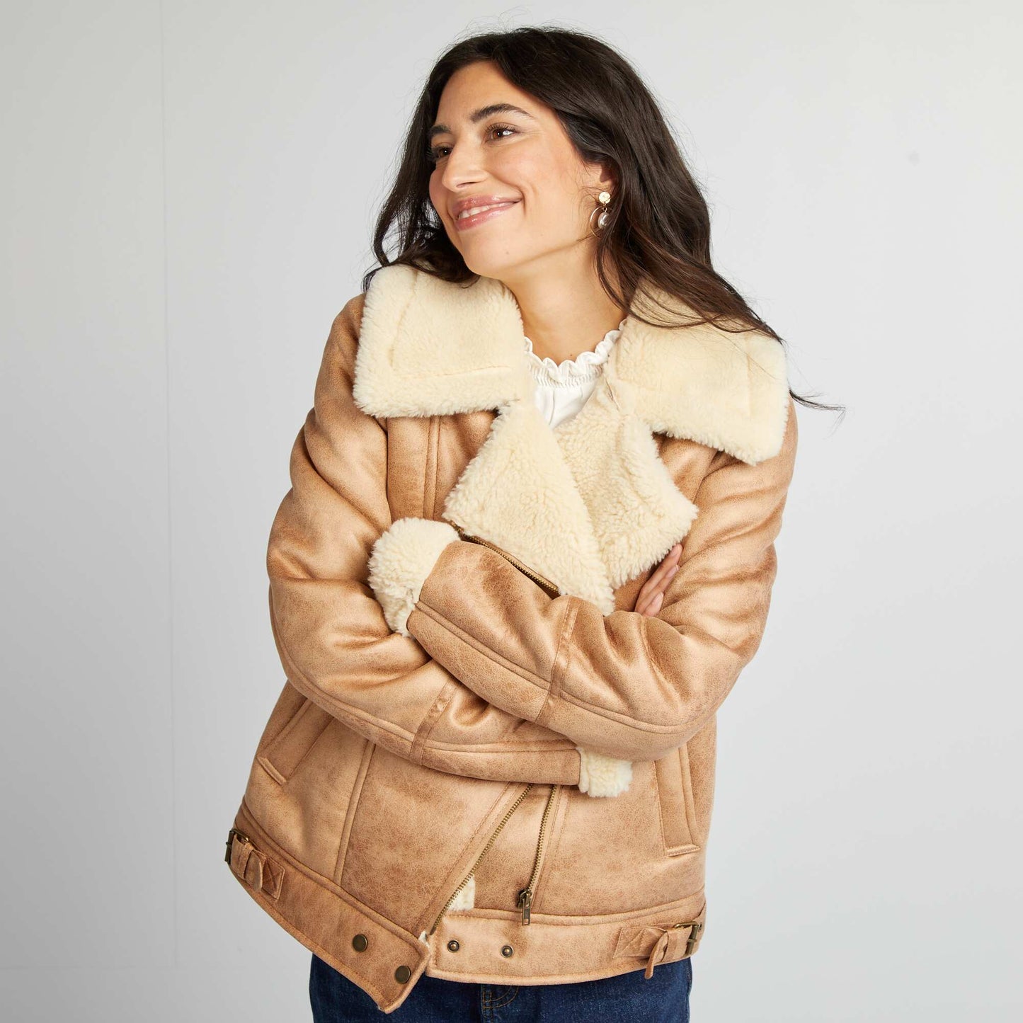 Blouson aviateur fourré Beige