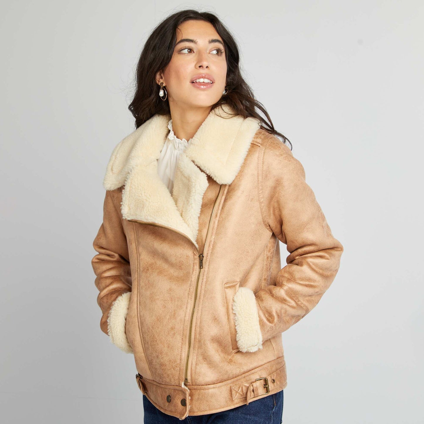 Blouson aviateur fourré Beige