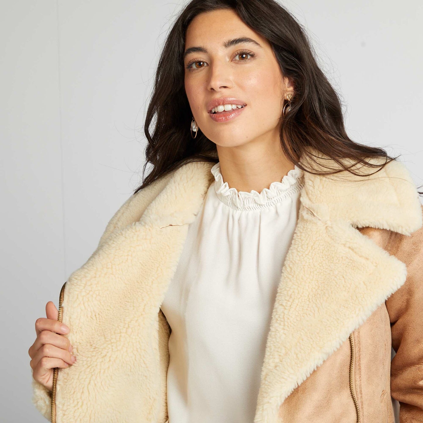 Blouson aviateur fourré Beige