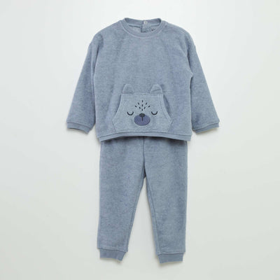 Pyjama long maille ponge 2 pi ces Bleu gris