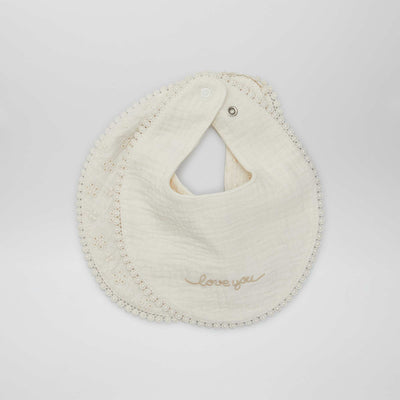 Lot 2 bavoirs broderie anglaise et gaze de coton Beige