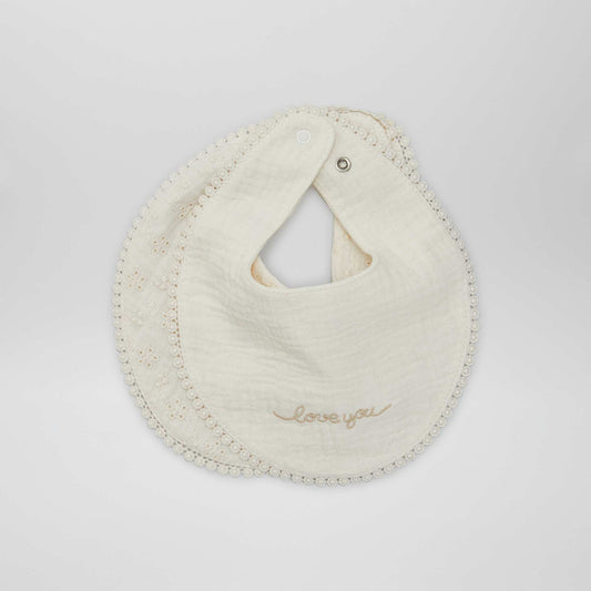 Lot 2 bavoirs broderie anglaise et gaze de coton Beige