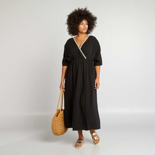 Robe longue en gaze de coton noir