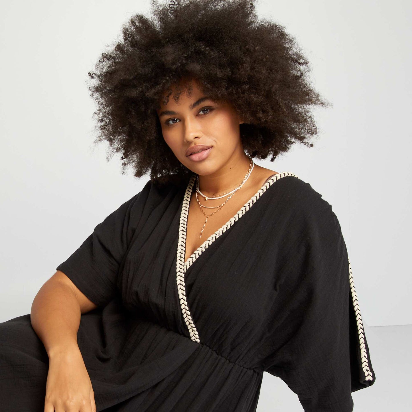 Robe longue en gaze de coton noir