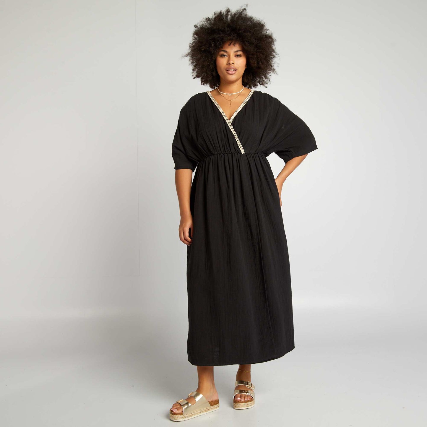 Robe longue en gaze de coton noir