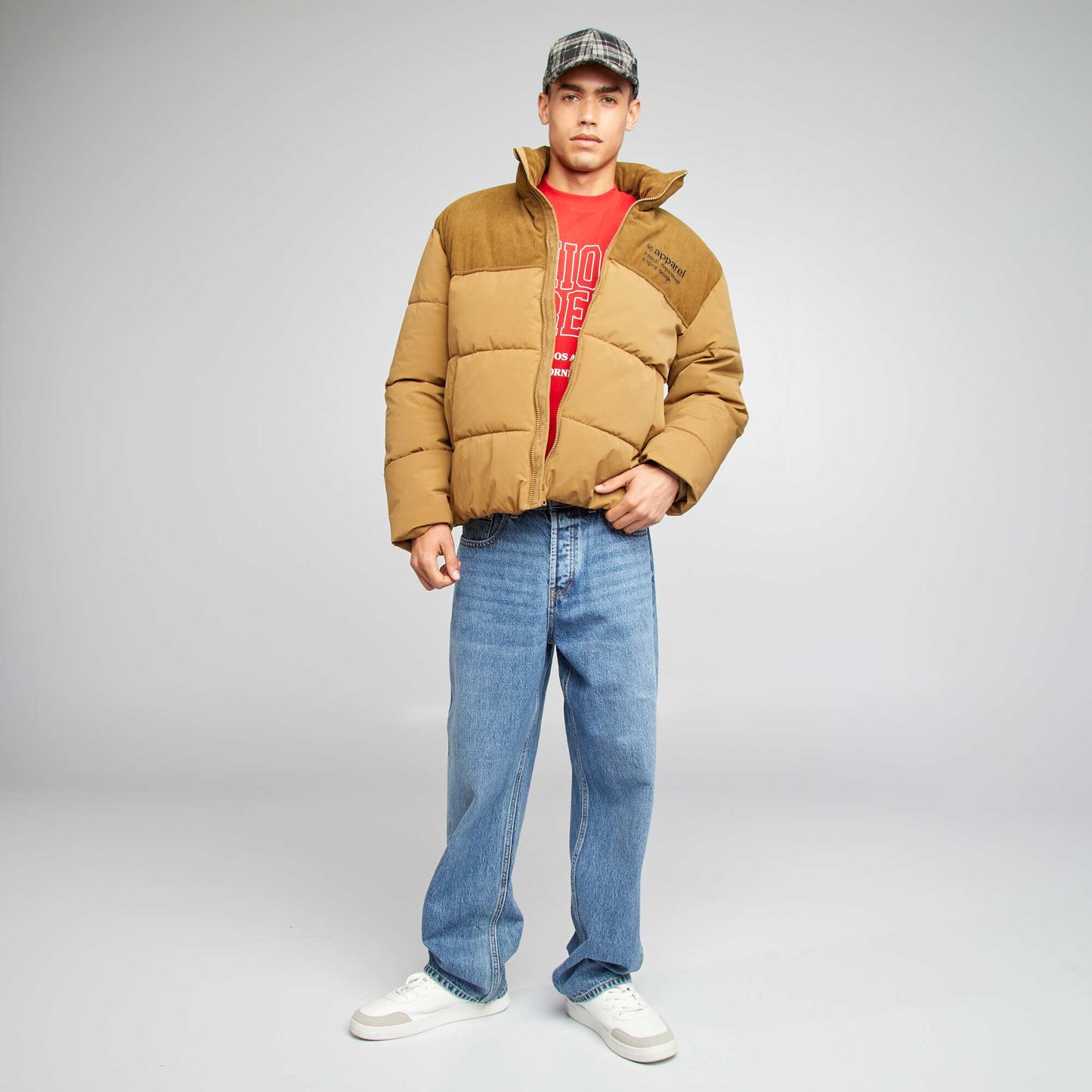 Blouson matelassé avec velours Beige