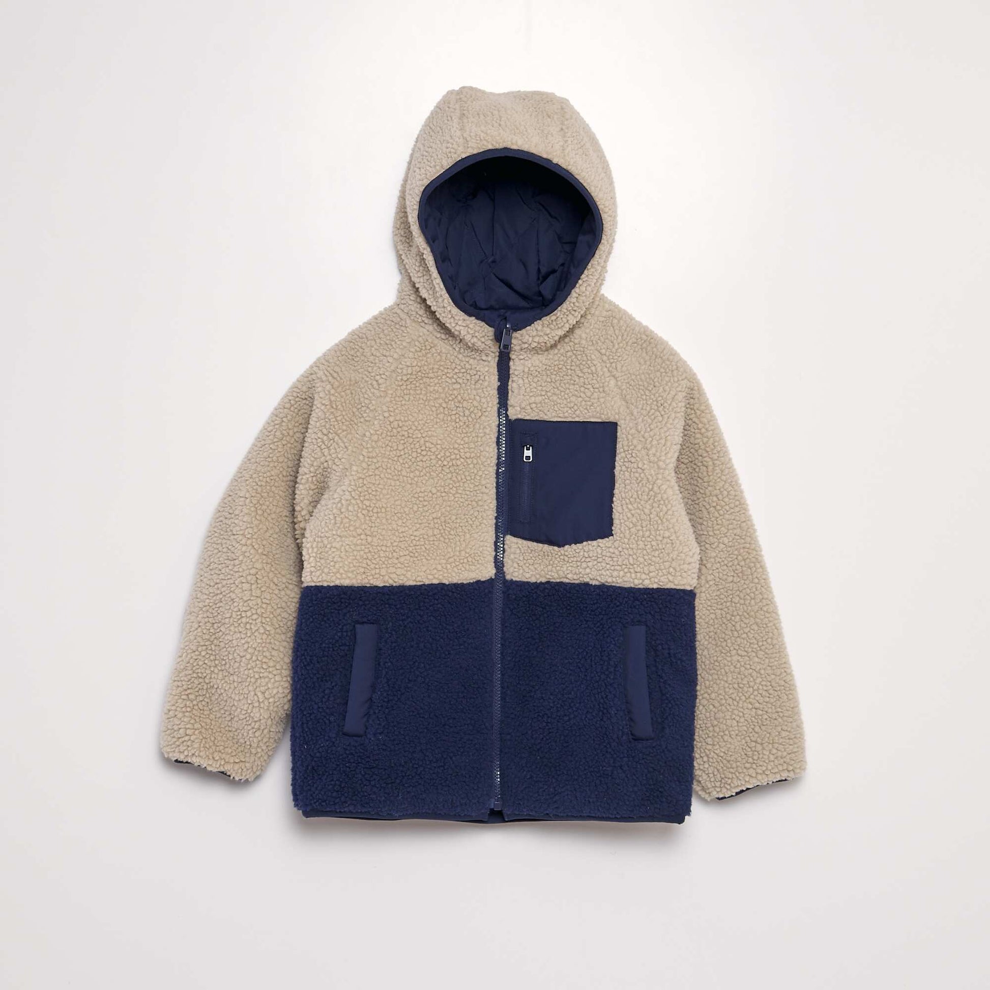 Blouson r versible effet moutonn Beige/bleu