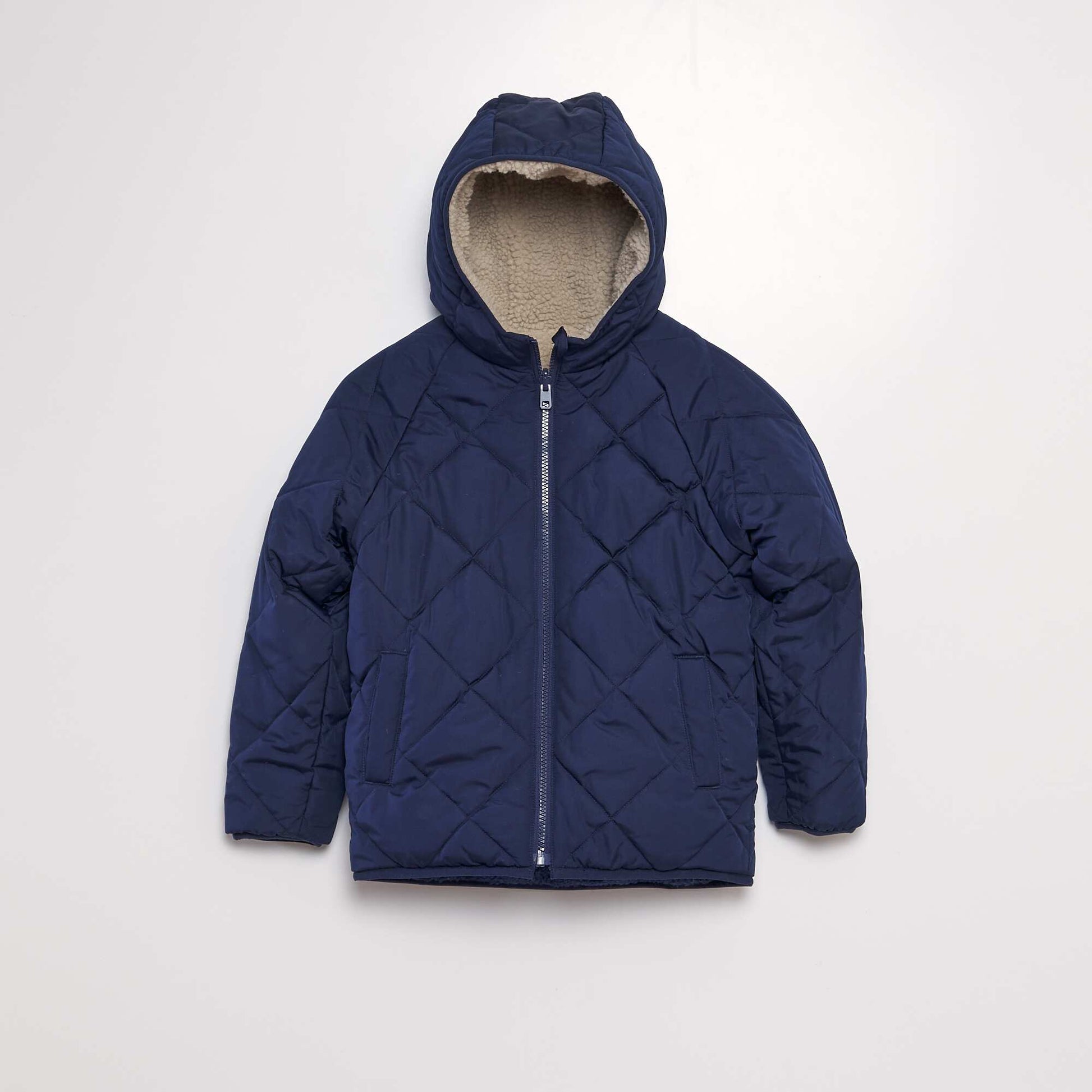 Blouson r versible effet moutonn Beige/bleu