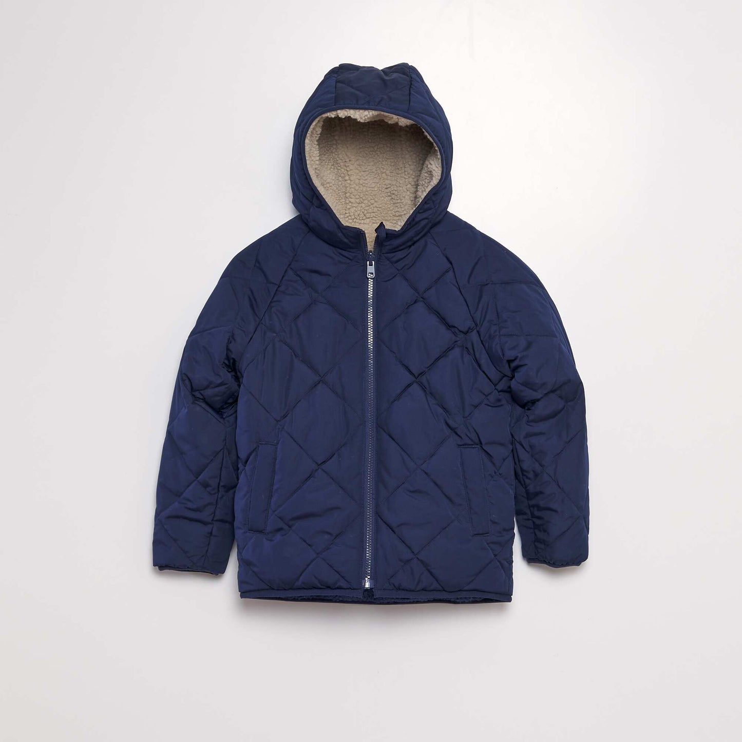Blouson r versible effet moutonn Beige/bleu