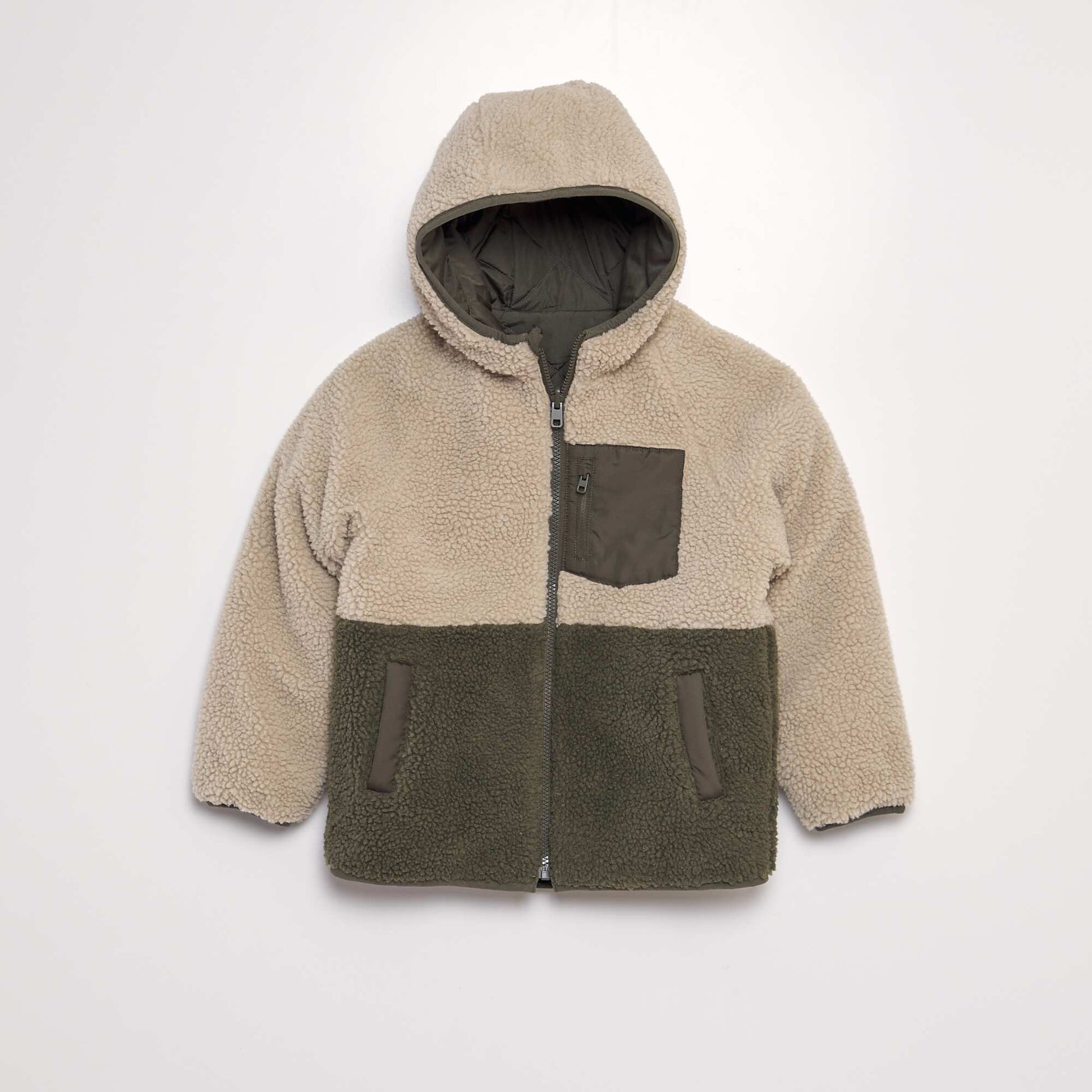 Blouson r versible effet moutonn Beige/kaki