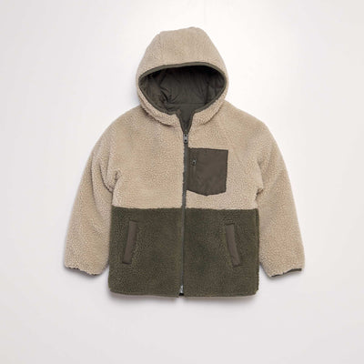 Blouson r versible effet moutonn Beige/kaki