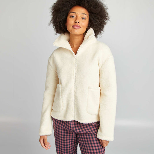 Sweat col montant en sherpa Beige