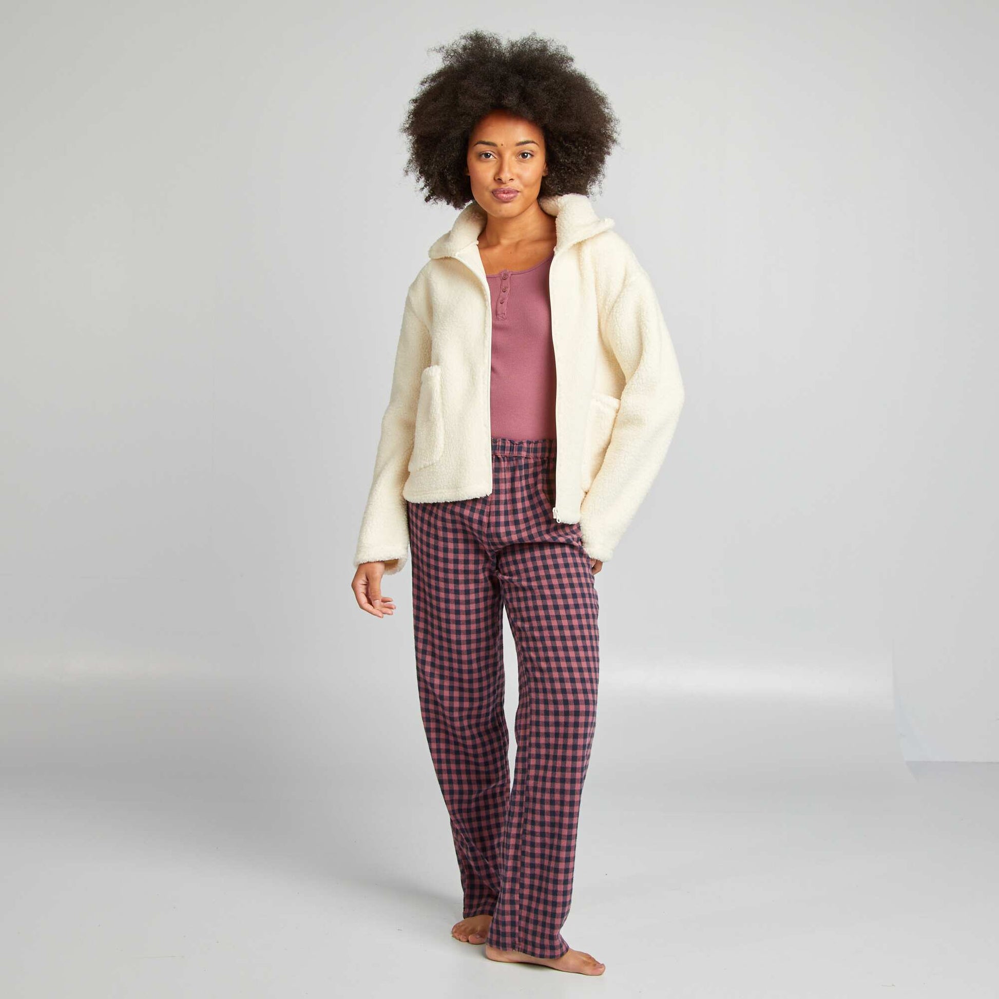 Sweat col montant en sherpa Beige