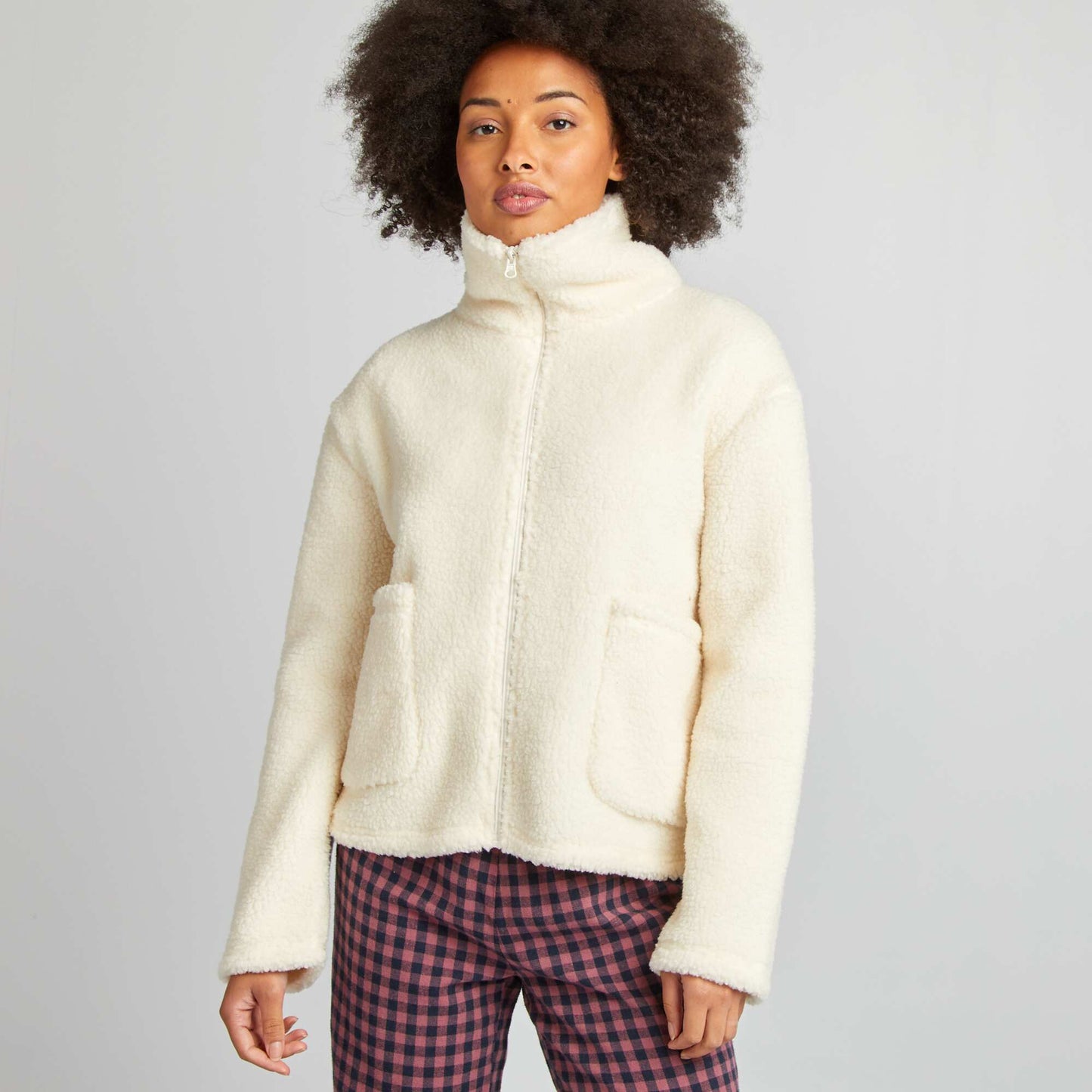 Sweat col montant en sherpa Beige