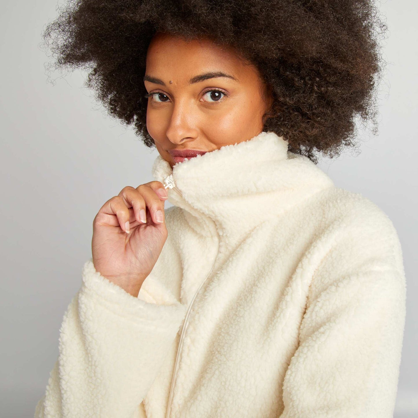 Sweat col montant en sherpa Beige