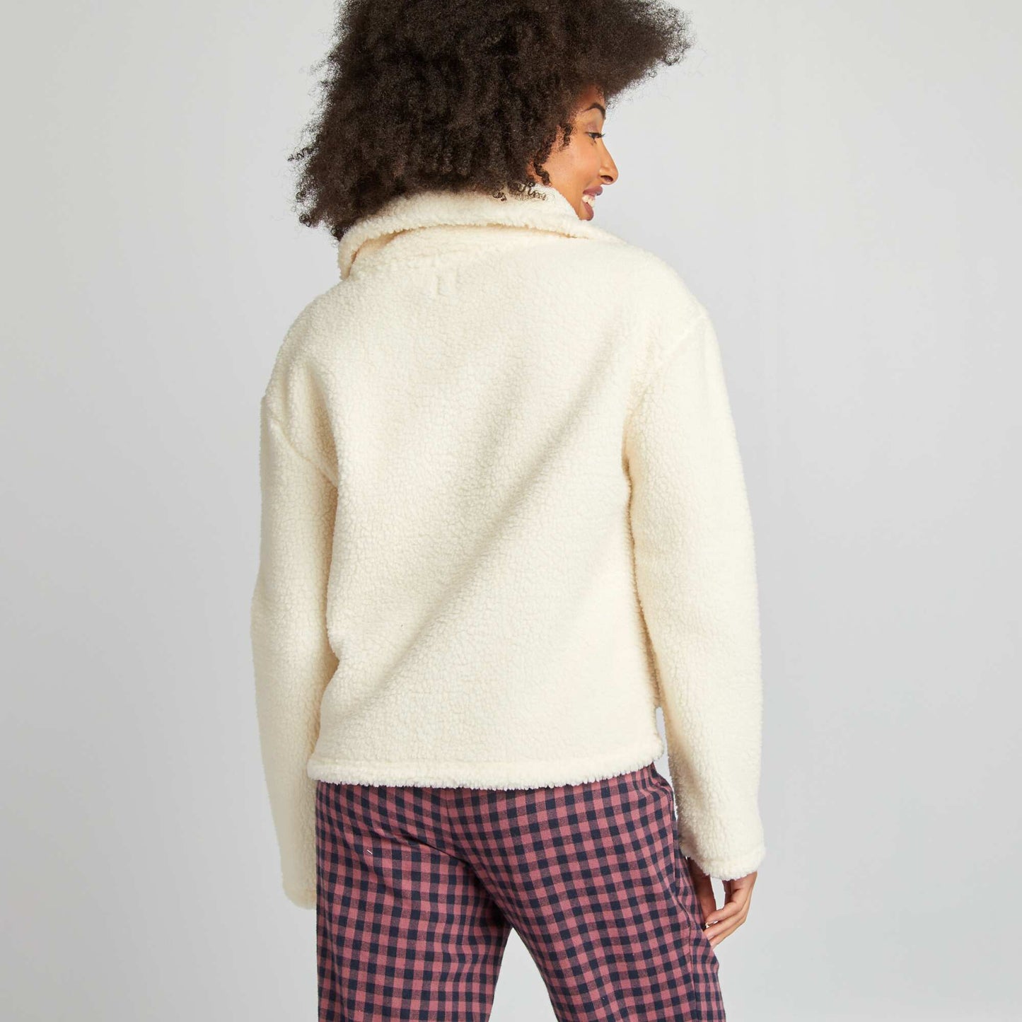 Sweat col montant en sherpa Beige