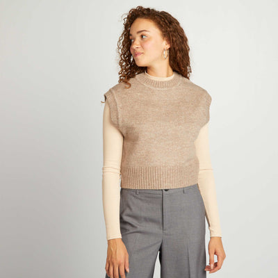 Pull en maille sans manches Beige
