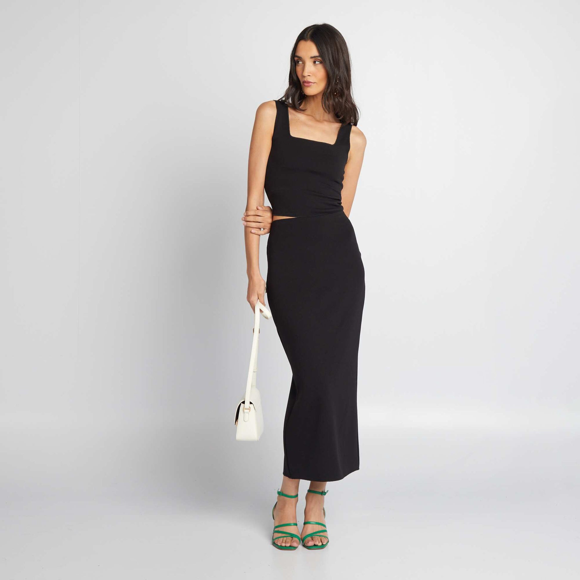 D bardeur crop top col carr noir