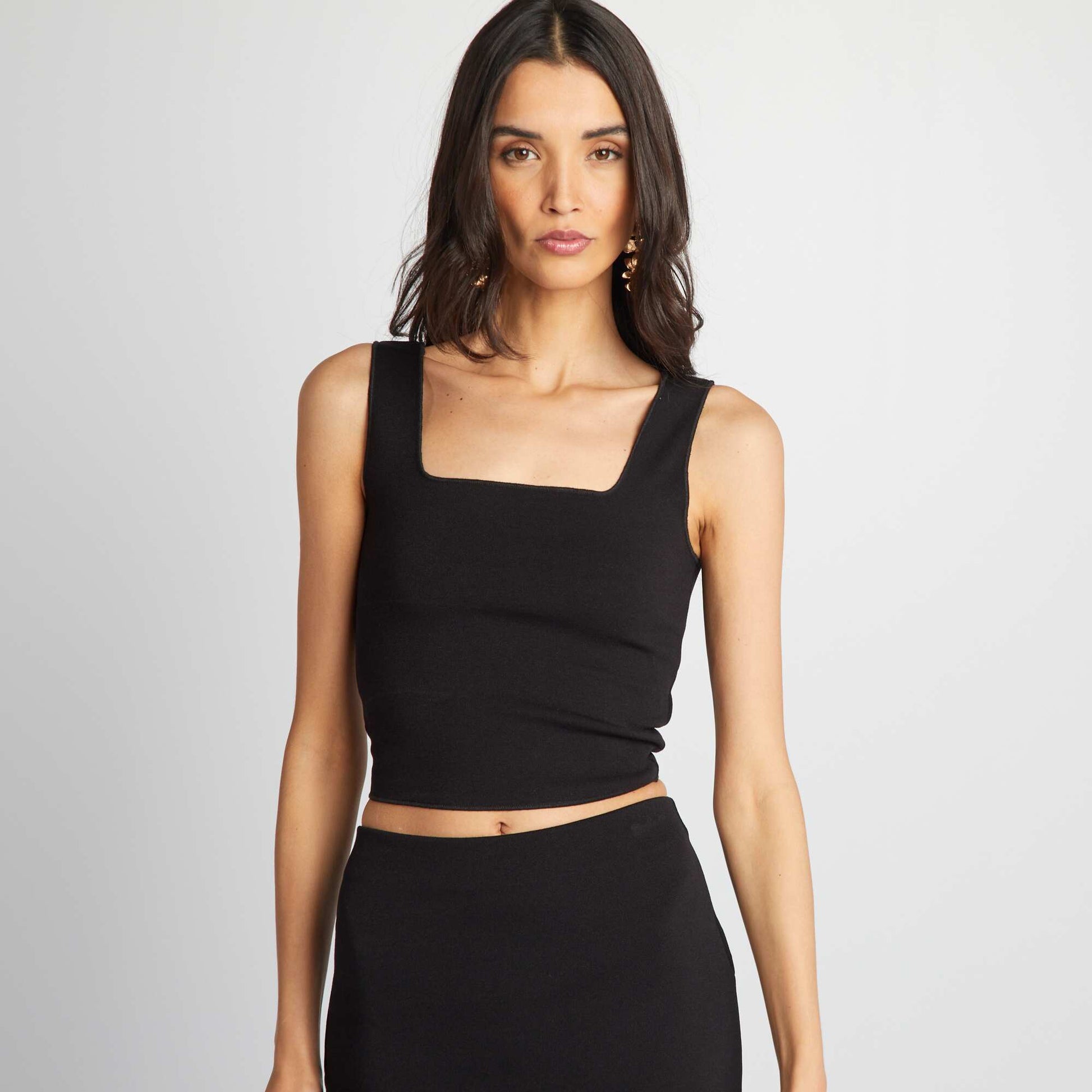 D bardeur crop top col carr noir