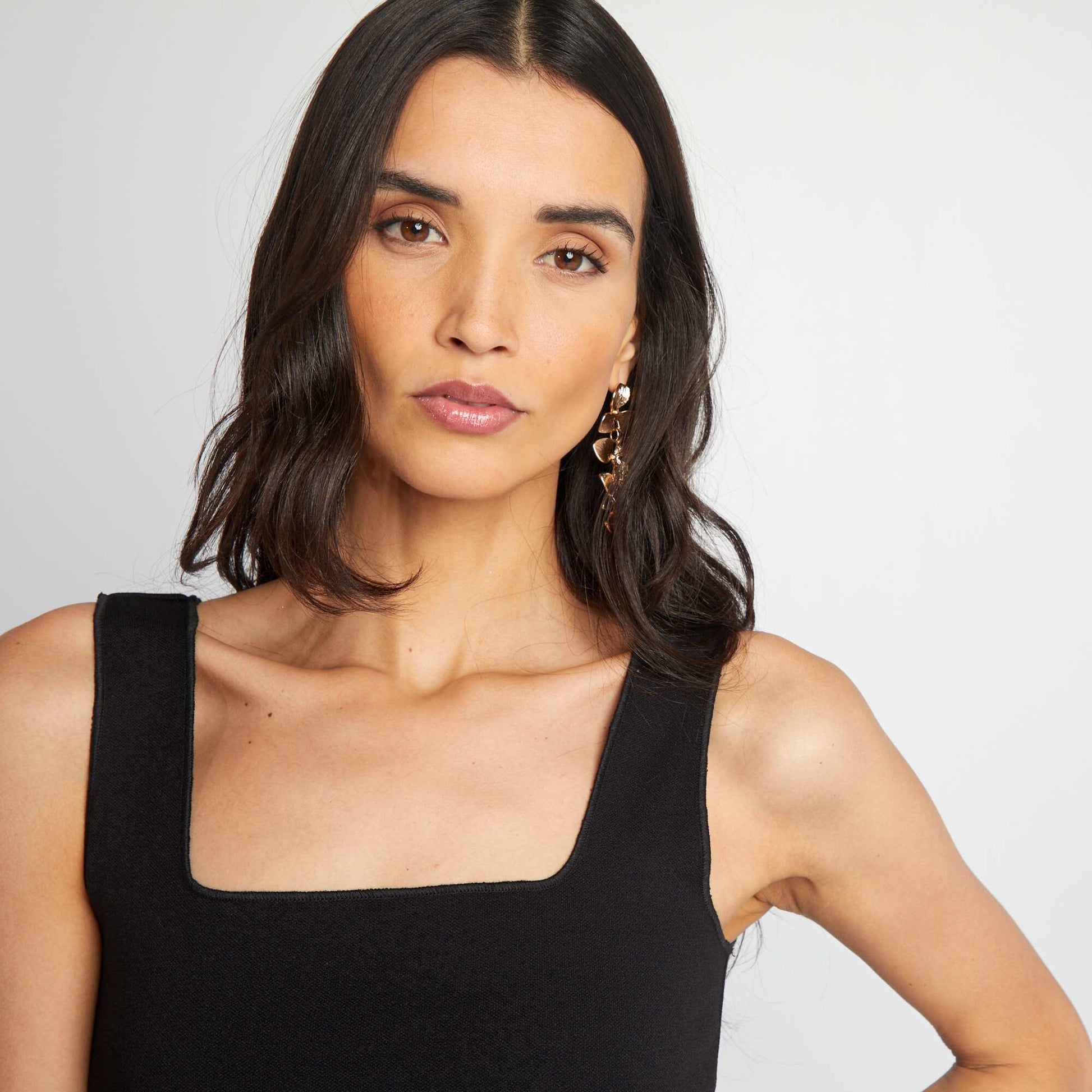 D bardeur crop top col carr noir
