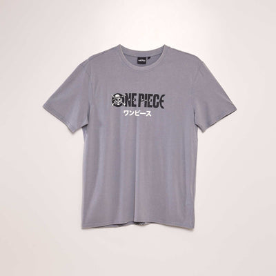 Tee-shirt 'One Piece' col rond Bleu gris