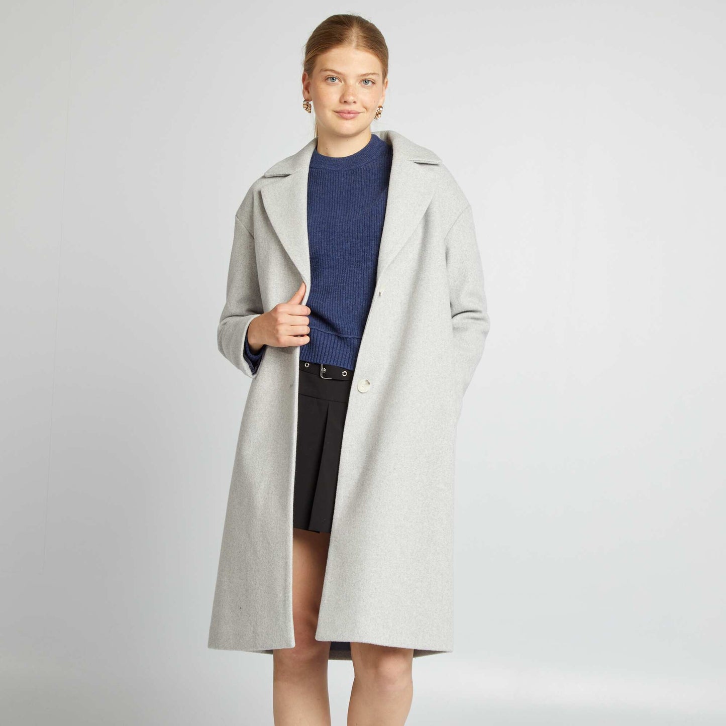 Manteau type lainage long Gris