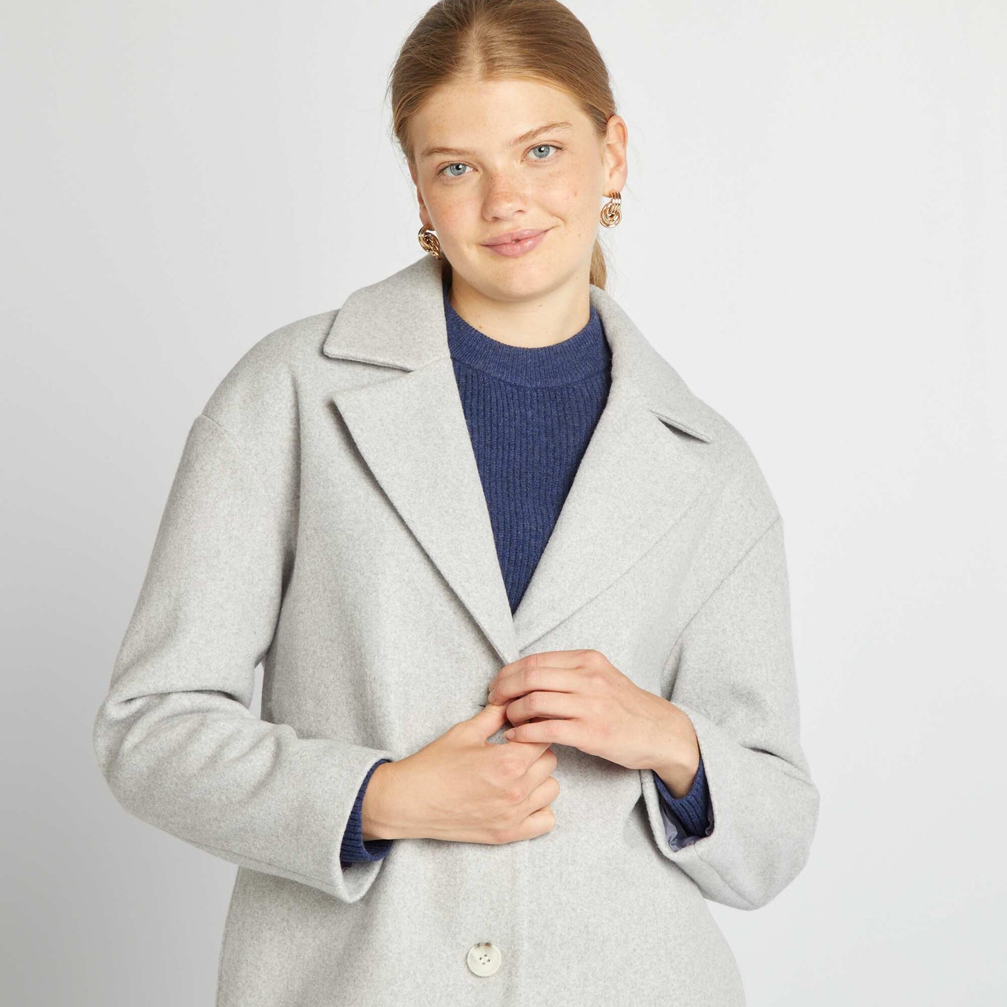 Manteau type lainage long Gris