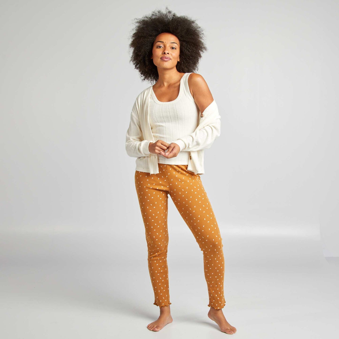 Pantalon de pyjama imprimé en maille pointelle Marron