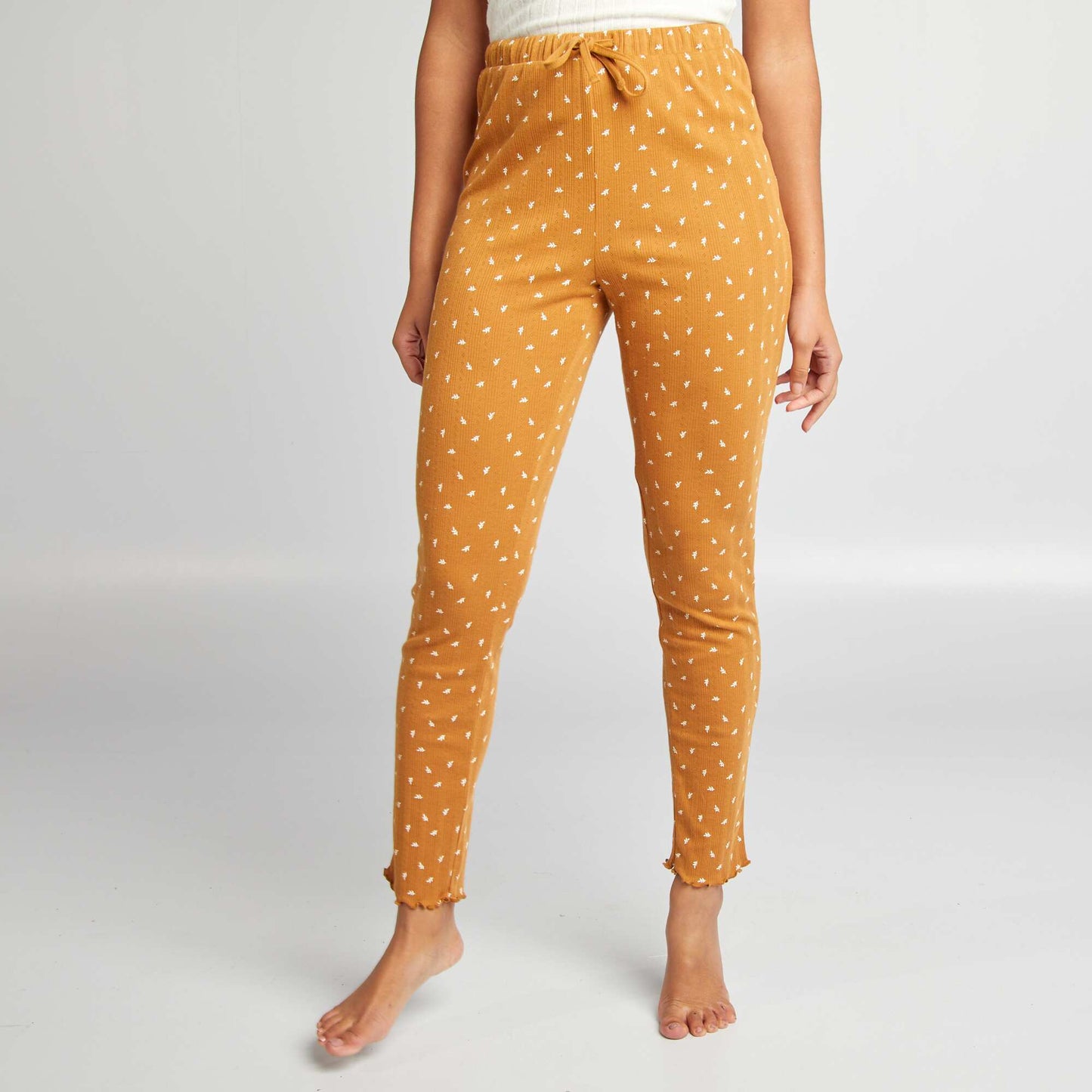 Pantalon de pyjama imprimé en maille pointelle Marron