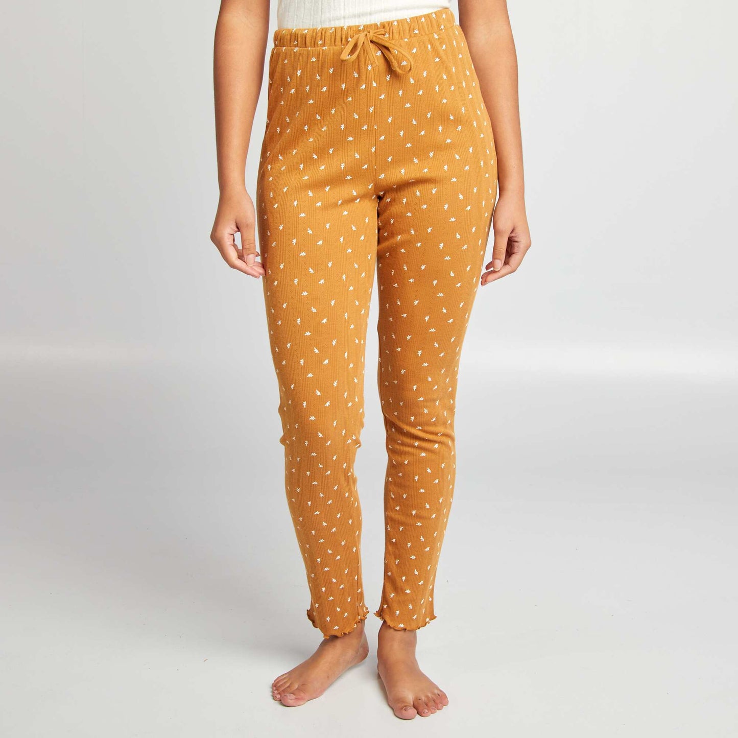 Pantalon de pyjama imprimé en maille pointelle Marron