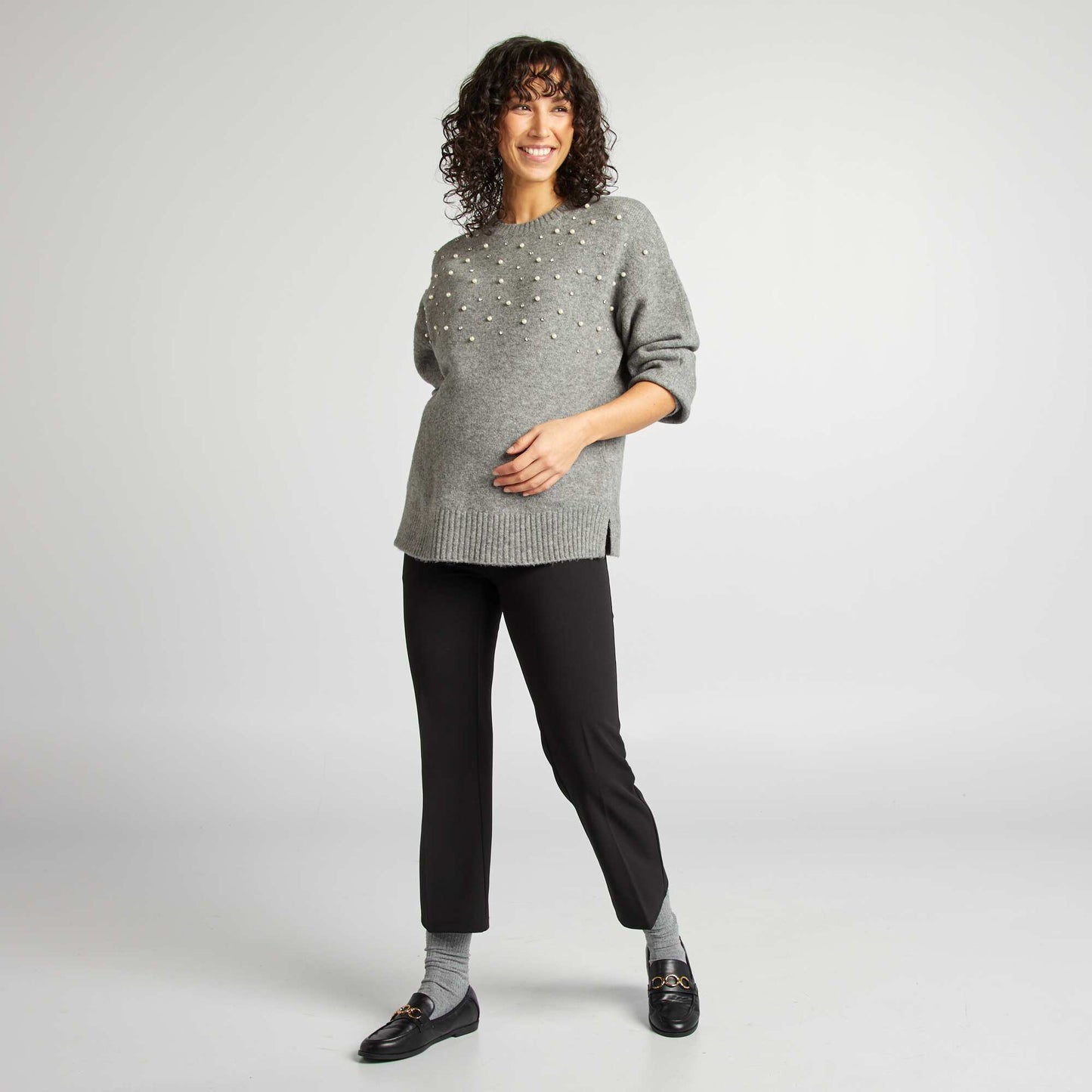 Pull de maternité avec perles Gris