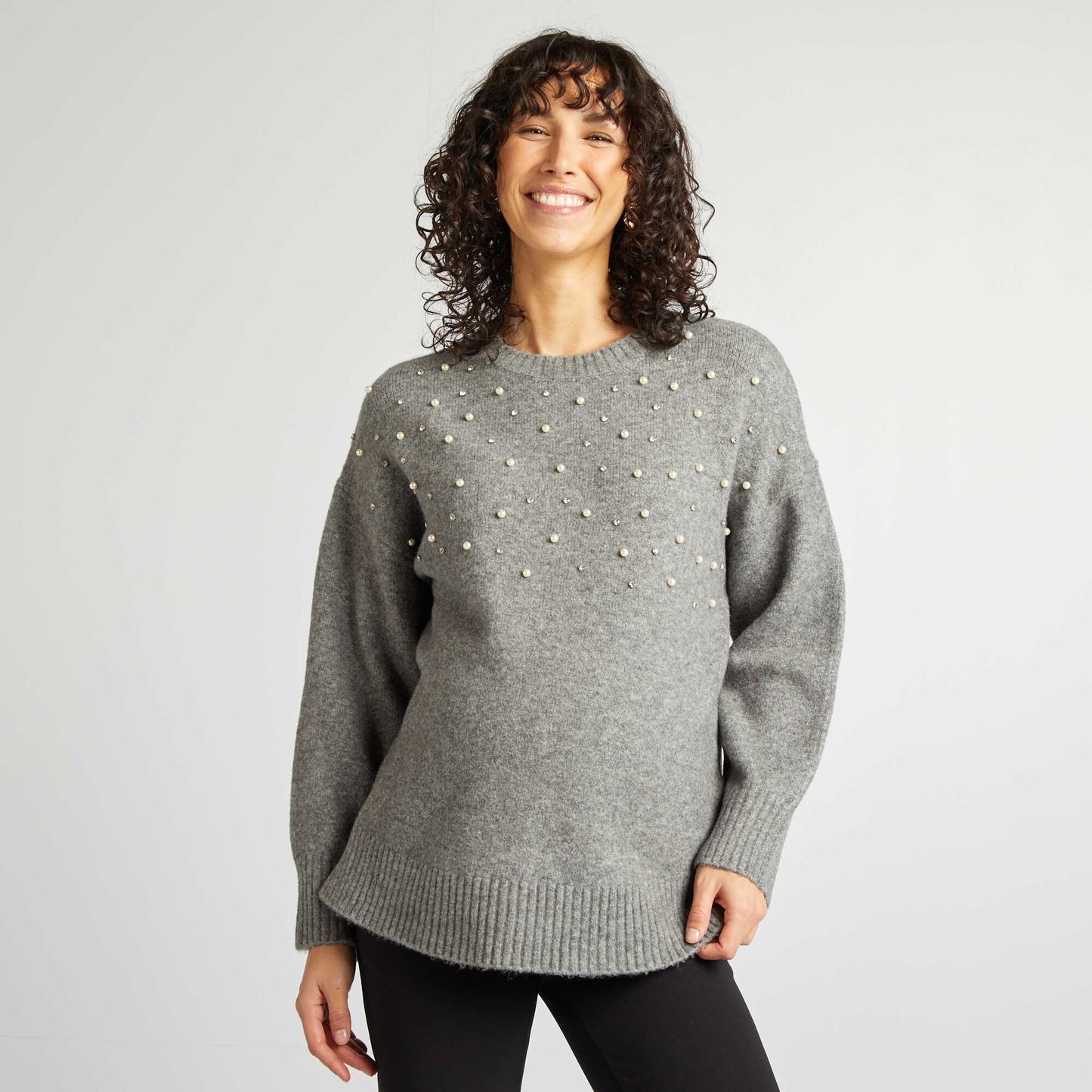 Pull de maternité avec perles Gris