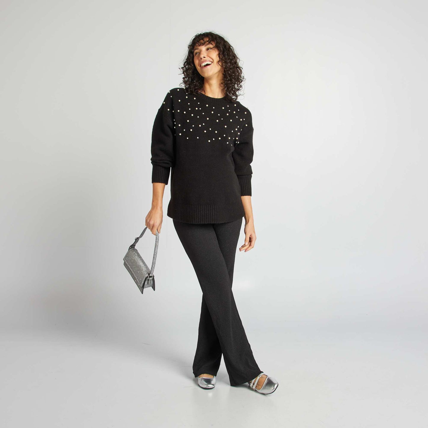 Pull de maternité avec perles Noir