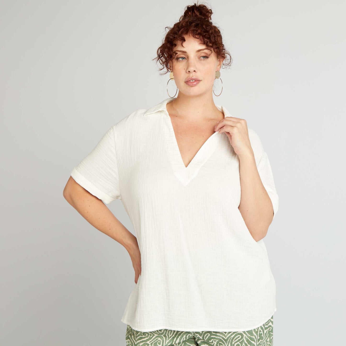 Blouse unie en gaze de coton blanc