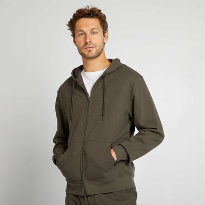 Sweat capuche zipp e en maille piqu e Kaki