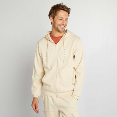 Sweat capuche zipp e en maille piqu e Ecru