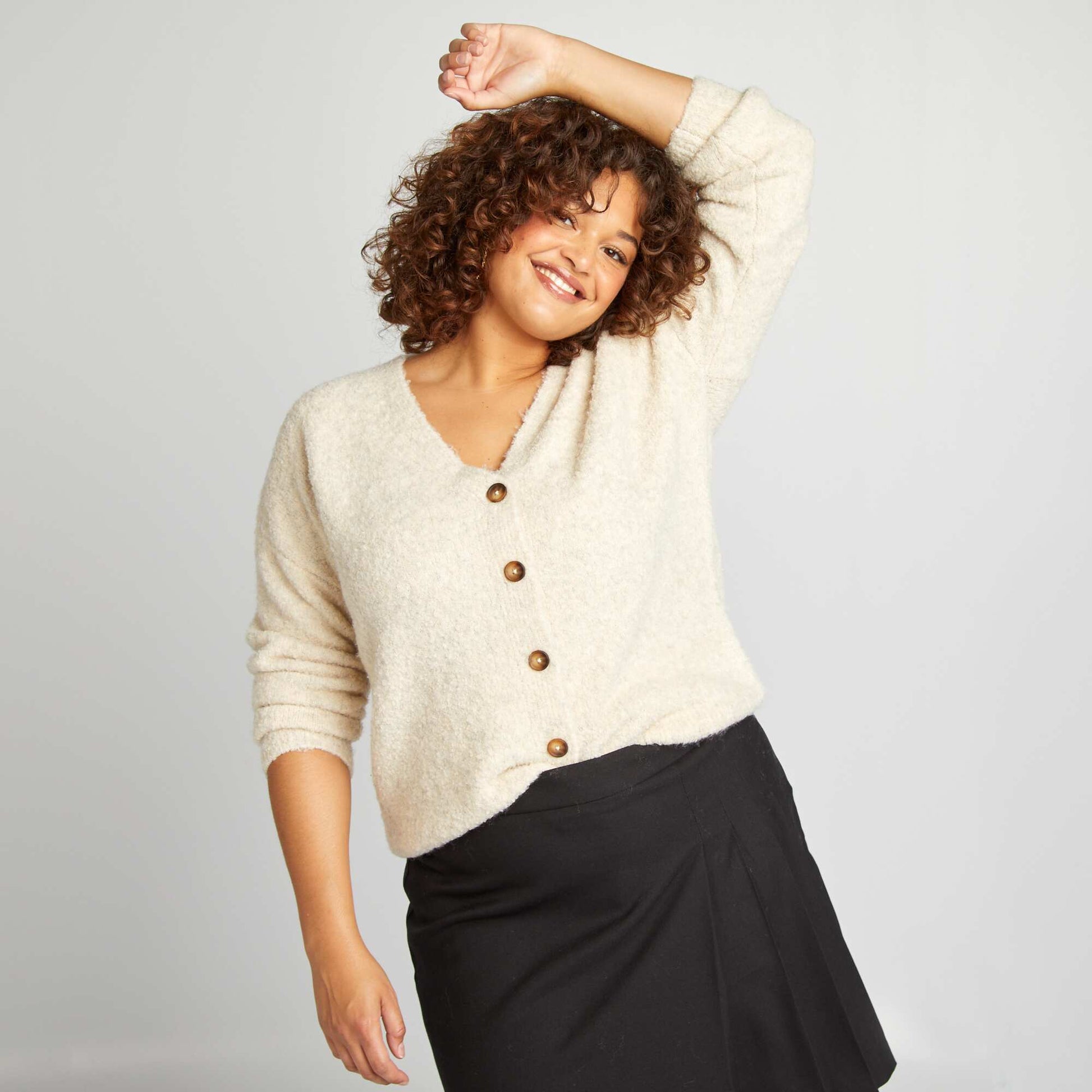 Gilet col V boutonn Beige