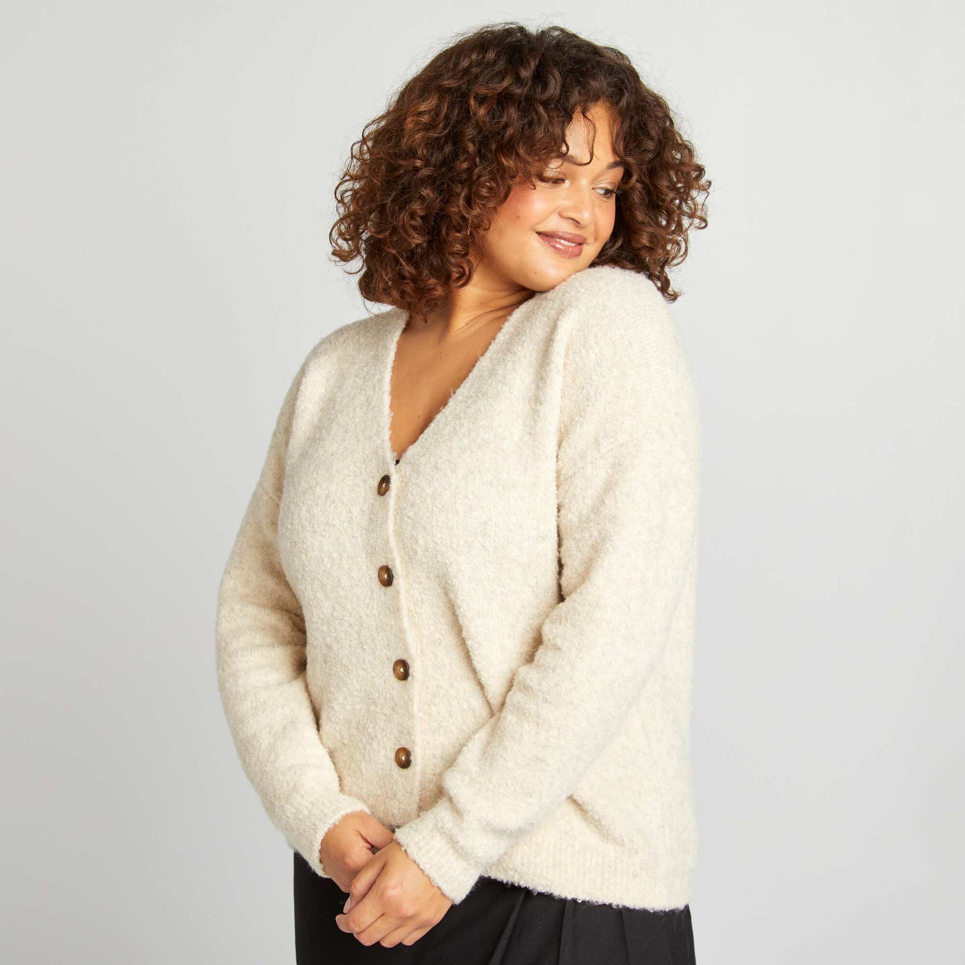 Gilet col V boutonn Beige